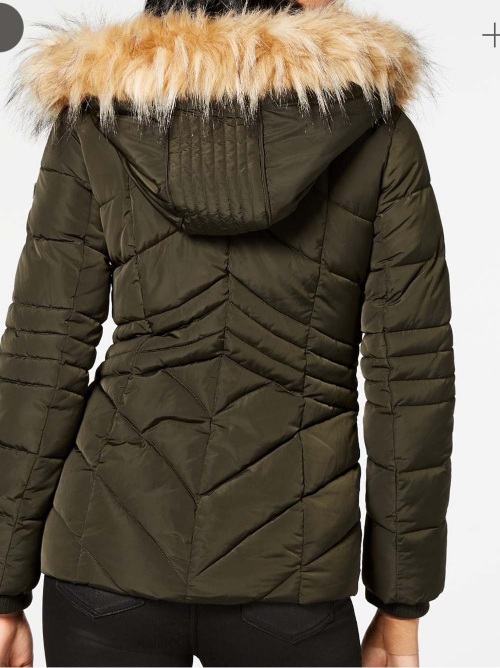 Guess women’s green faux fur puffer  hooded coat size large - Picture 3 of 13